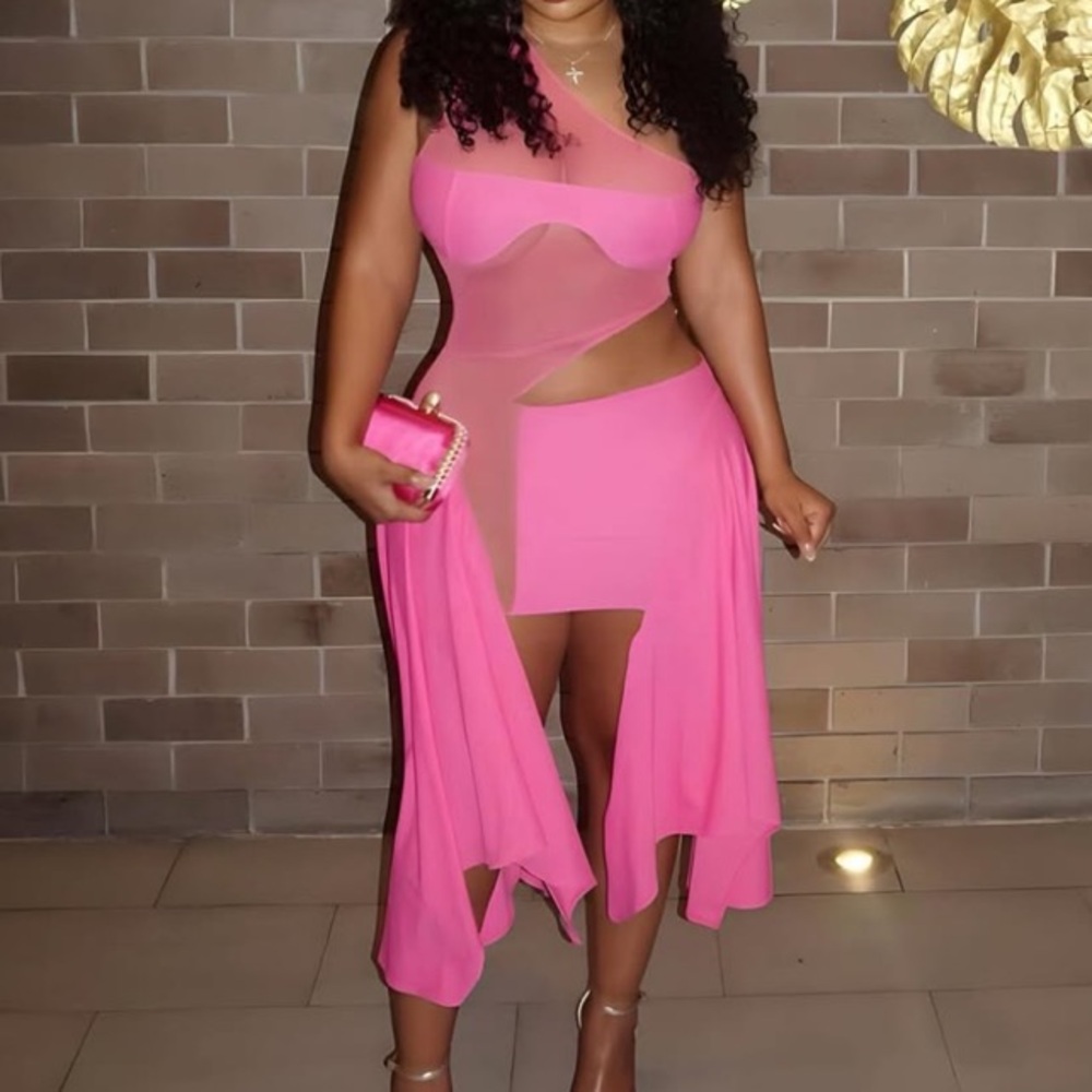 Pink Asymmetrical Midi Dress for Night Out